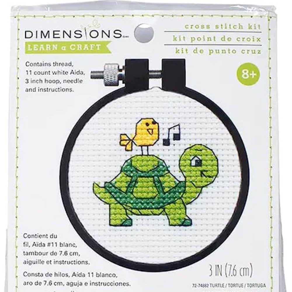 Learn-A-Craft Turtle and Yellow Baby Bird Counted Cross Stitch Kit 3" 11 Count